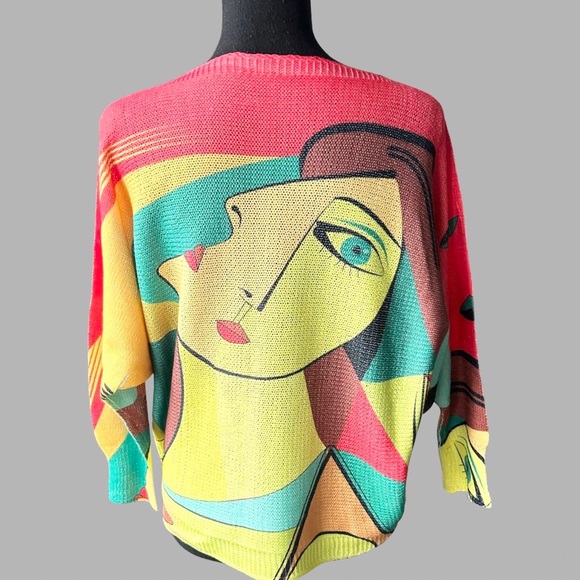 Made in Italy Pop Art Dolman Sleeve Boat Neck Sweater - Picture 3 of 12